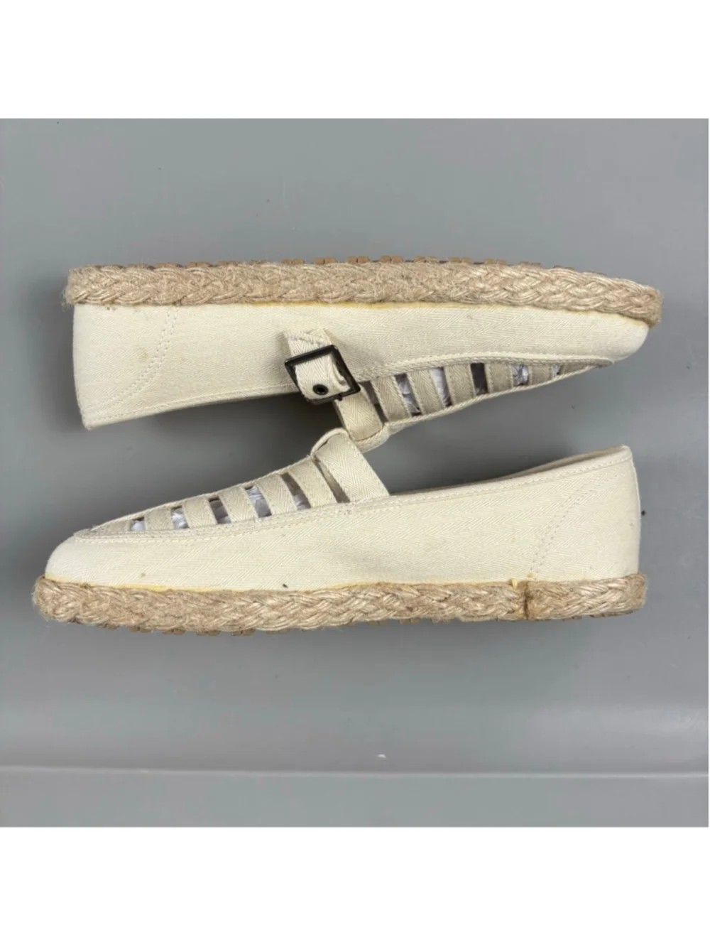 Keds Mary Jane Espadrille Flats Womens 7 Cream Canvas Buckle Vintage